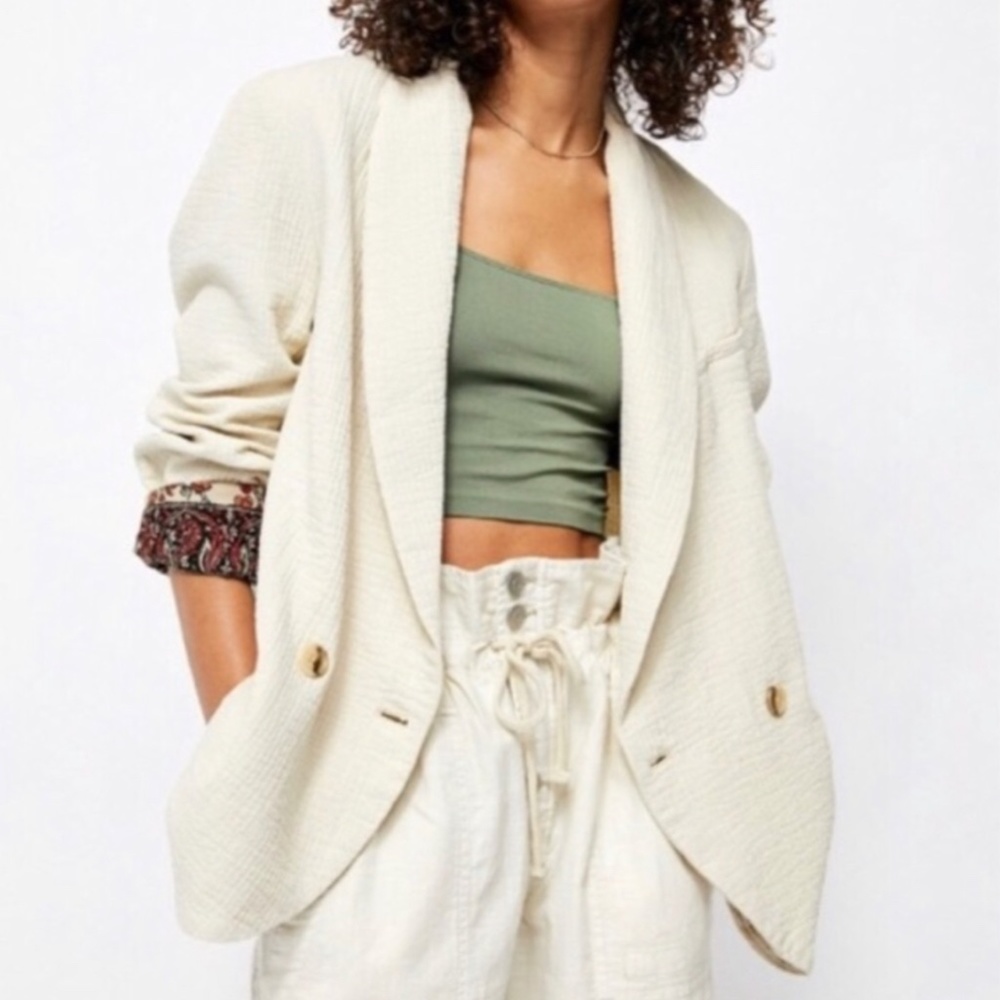 FREE PEOPLE ROWAN BLAZER SIZE LARGE CONTRAST PARTIAL LINING